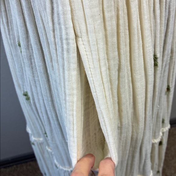 Free People Dahlia Maxi Dress Cream/Green Floral Embroidered 3/4 Puff Sleeves M - Picture 7 of 11